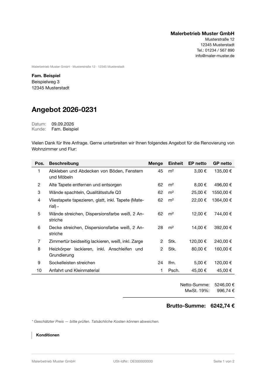 Muster-Angebot Maler